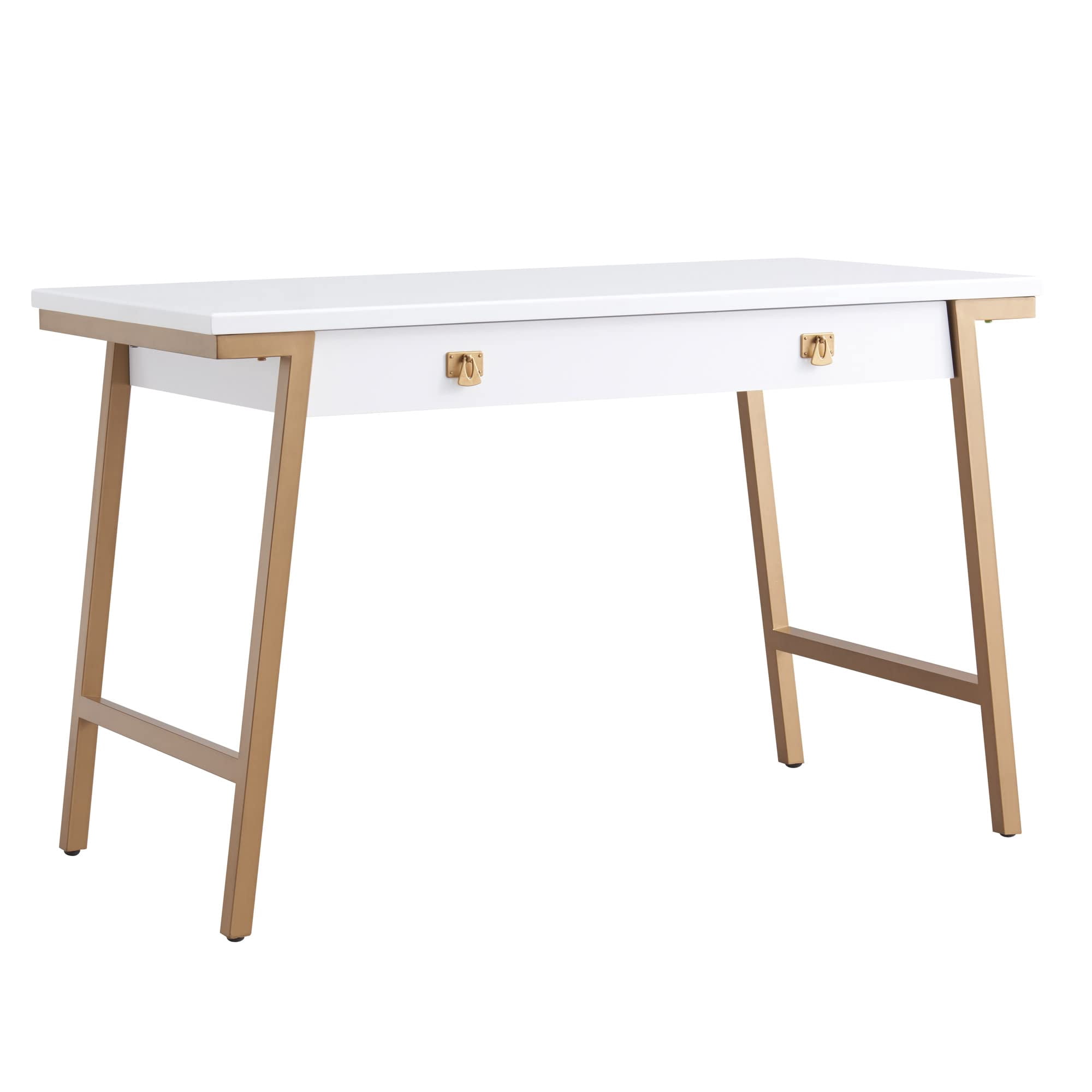 Pemberly Row Bureau avec Tiroir Clavier à Abattant, Blanc/or