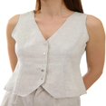 thumbnail image 1 of CHOK Womens Pure Linen Sleeveless Button Down V Neck Crop Top Summer Vest Waistcoat, 1 of 6