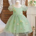 thumbnail image 2 of Yanlir Robe d'Été en Dentelle pour Fille, Princesse, à Volants, Sans Manches, Broderie, Tulle, Nœud, Robes; Robe de Fête à Col Rond; Tenue Imprimée Mode Printemps Été pour Enfants (Vert, 1 An), 2 of 9