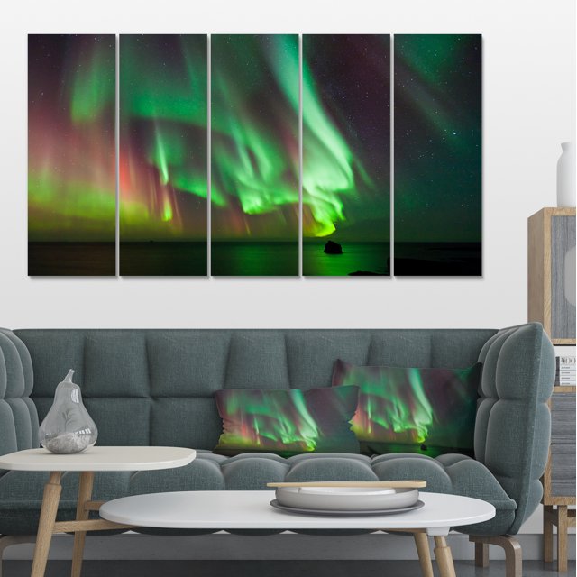 Green Northern Lights Aurora - Large Abstract Canvas Wall Art