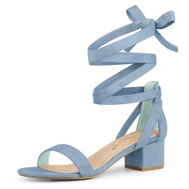BLISSFUL STEP Sandales Habillées à Talon Bloc à Bout Ouvert à Lacets pour Femmes Bleu Brume 7,5