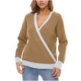 thumbnail image 4 of Yuyuzo Sweater Blouses Long Sleeve V Neck Pullover Patchwork Knit Tops Fall Winter Casual Solid Color Sweaters, 4 of 5