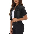thumbnail image 4 of INSPIRE CHIC Veste Décontractée pour Femme Manches Courtes Veste en Jean Denim Courte Noir TP, 4 of 6