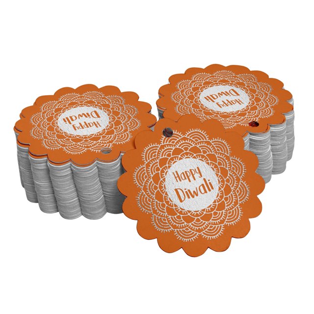 Inkdotpot Real Silver Foil Happy Diwali Tags Favor Hang Paper Tags 50 Piece