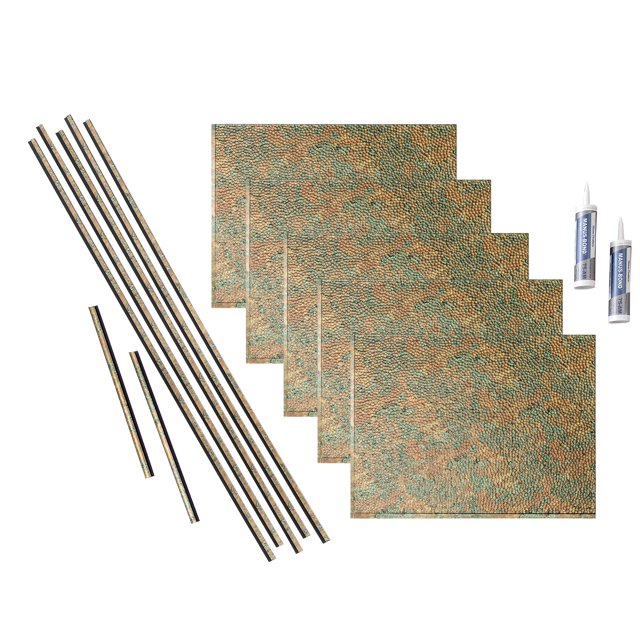 Fasade Hammered Decorative Vinyl Backsplash Kit- Copper Fantasy, 15 sq ft coverage