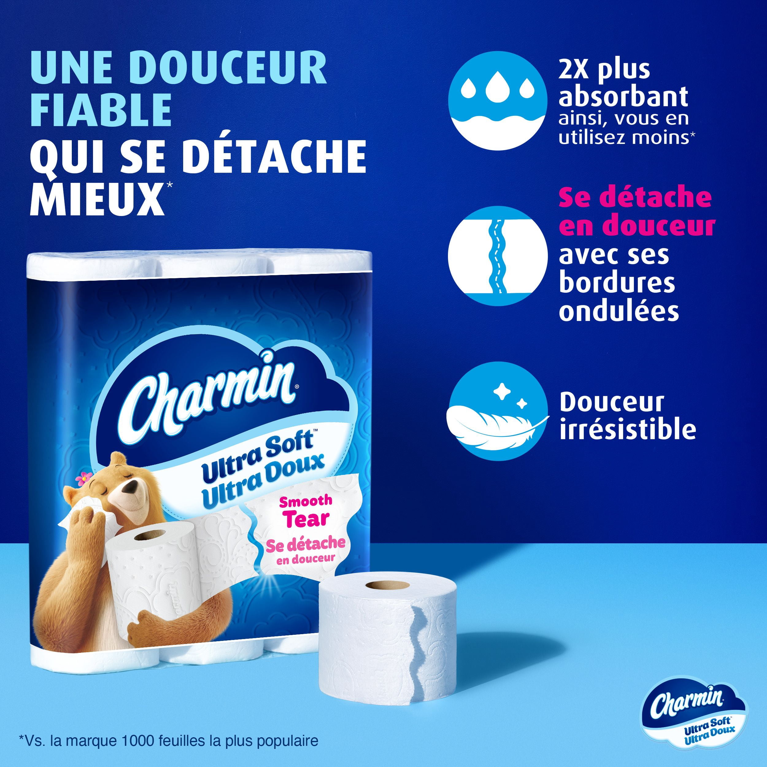 Charmin Ultra Doux, Papier Hygiénique 2 Épaisseurs, 6 Rouleaux (l'Équivalent de 24 Rouleaux Réguliers)