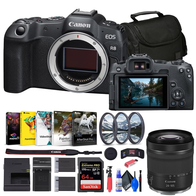 Canon EOS R8 Appareil Photo Sans Miroir + Carte 64 Go + Sac + Chargeur + Batterie + Plus (Modèle International)