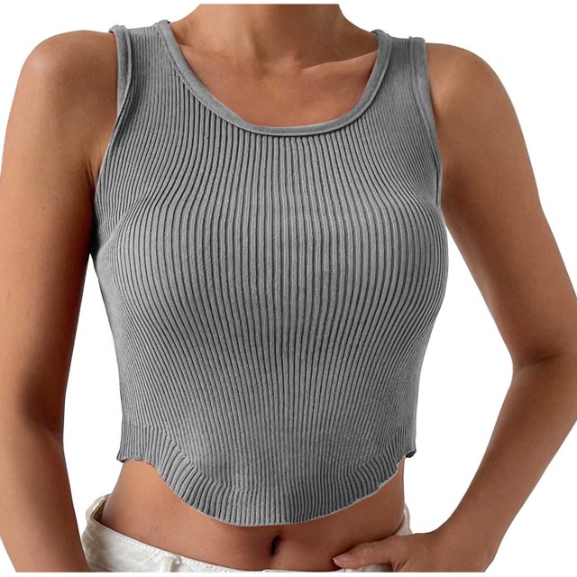 RKSTN Womens Tank Tops Crewneck Slim Fit Basic Solid Color Casual Summer Sleeveless Crop Tops