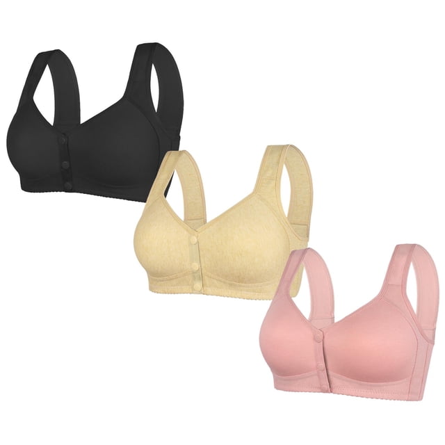 LOVZFMLL 3 Pack Plus Size Bras for Women Solid Color Comfort Soft Push Up Bra No Underwire Full Coverage Front Closure Everyday Bralettes T M