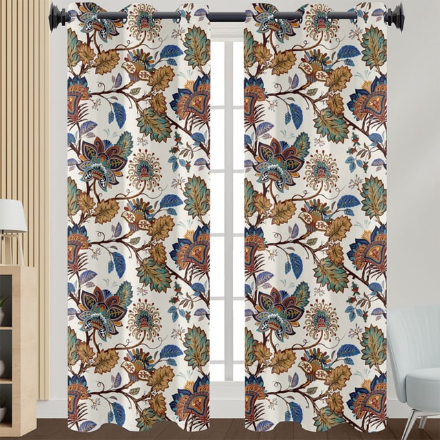 Innerwin Curtain Floral Window Drape Blackout Eyelet Top Panel Grommet Modern Home Decor Light Filtering Style 2 W:52"x H:85"