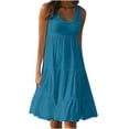 thumbnail image 1 of zanvin Robe T-Shirt Ample Évasée pour Femme, Décontractée, Col Rond, Sans Manches, Fluide, Unie, Été, Bleu, M, 1 of 5