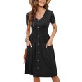 thumbnail image 1 of EQWLJWE Robe pour Femmes Liquidation Mode pour Femmes Décontractée à Manches Courtes Unie à Col en V avec Poche Robe Ample pour Dames Robes pour Femmes Grande Taille, 1 of 9