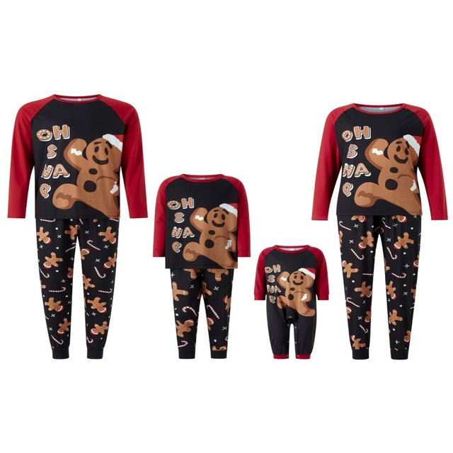 Christmas Family Matching Pajamas Sets Long Sleeve Gingerbread Man Print ops + Pants Set