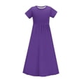 thumbnail image 3 of biudgviw Robe Maxi pour Filles à Manches Courtes, Col Ras du Cou, Couleur Unie, Robe Trapèze Décontractée, Robe d'Été Longue avec Poches, 3 of 6