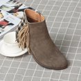 thumbnail image 2 of XZNGL Chaussures pour Femmes Décontractées Mode à Franges à Carreaux à Franges à Empiècements Rétro en Suède Givré Bottines à Talon Moyen, 2 of 9