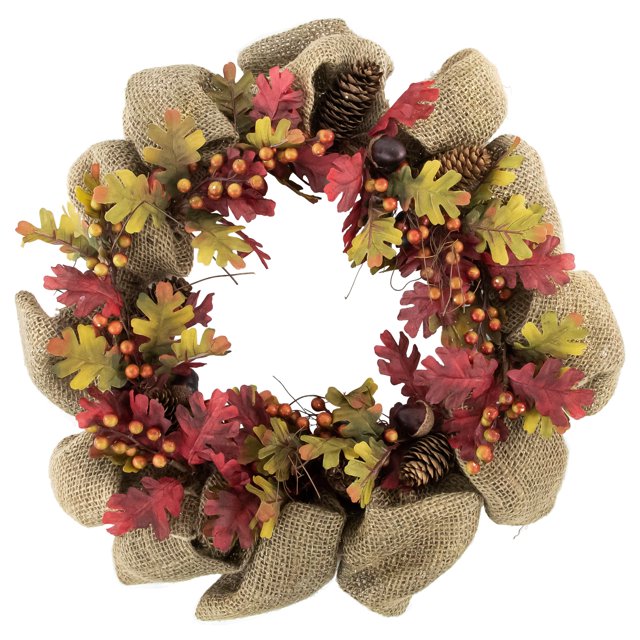 Northlight Couronne de Récolte Rustique en Toile de Jute pour l'Automne avec Glands et Baies, 18 Pouces