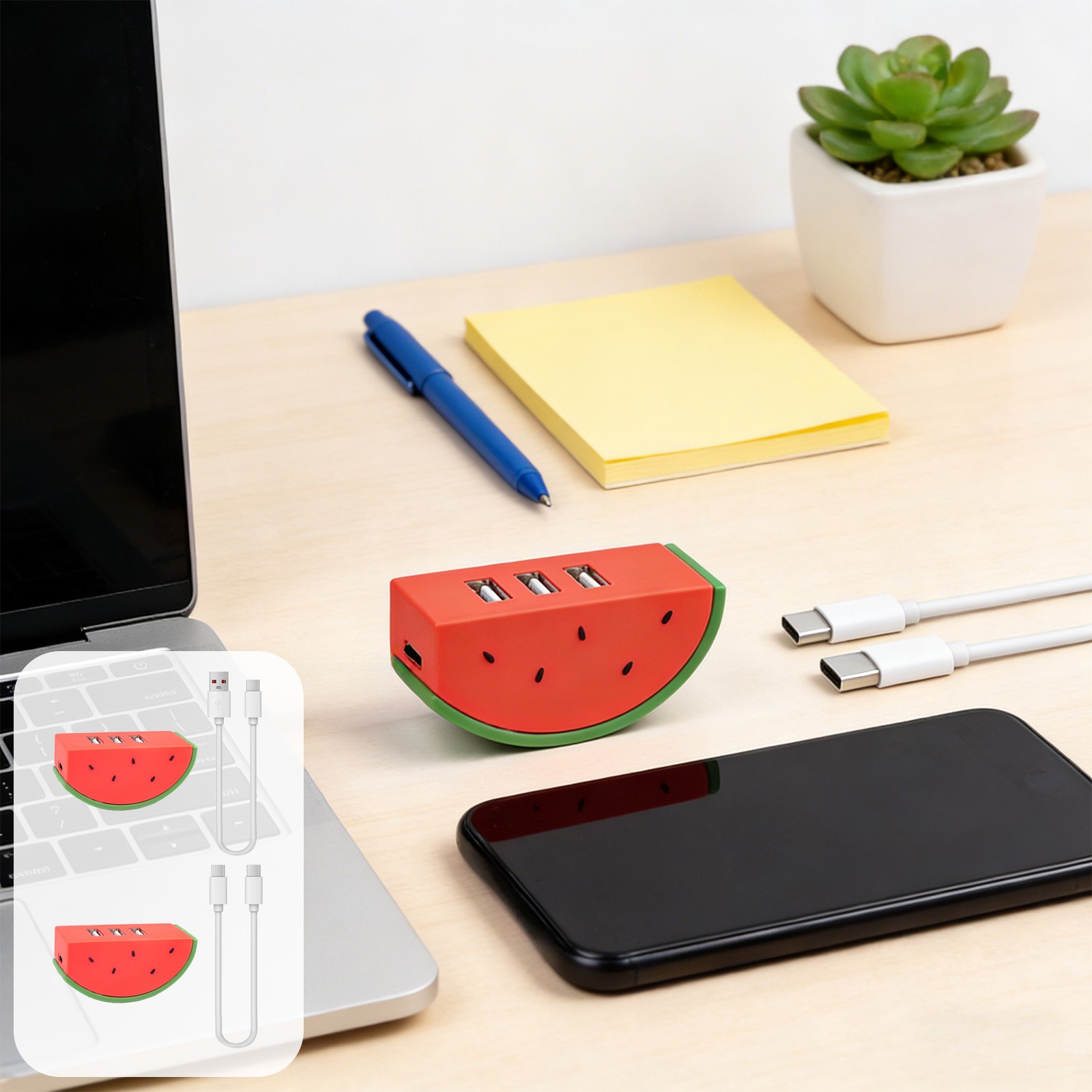 Sentmoon Fruit Shaped 3-Port USB Hub Multi-Device Charging Data Transfer Laptop Desktop Splitter Cute Compact Portable Design for Office Home Travel School