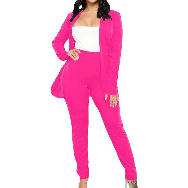 Yuyuzo Womens Business 2 Piece Sets Long Sleeve Open Front Blazer Jackets with Work Pants Solid Color Suits