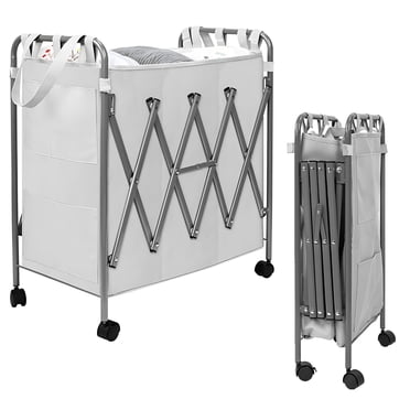 Foldable Laundry Sorter Cart, 3-Section Rolling Laundry Storage Hamper Organizer