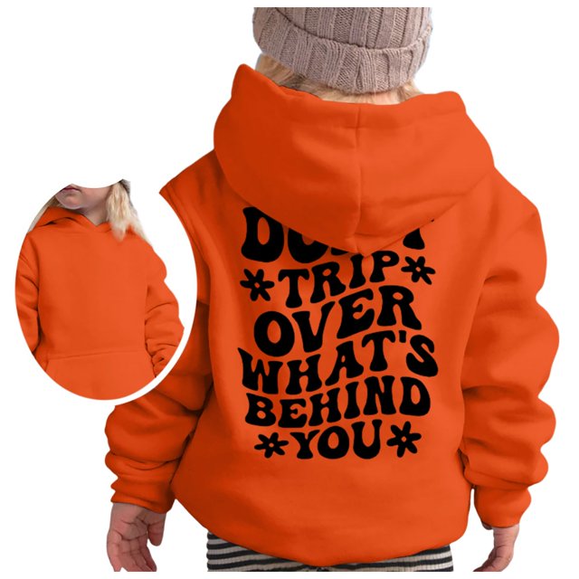 FAOWME Chandail à Capuchon Fille Manches Longues Sweat à Capuche Graphique Mignon Orange 5-6 Ans