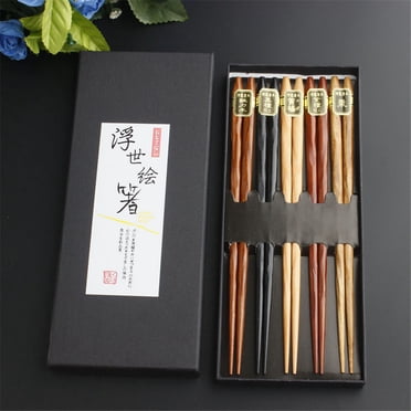EGNMCR Baguettes Baguettes Réutilisables 5 Paires Baguettes Japonaises Réutilisables Baguettes en Hêtre Naturel Ensemble Chinois Baguettes en Bois 5 Couleurs