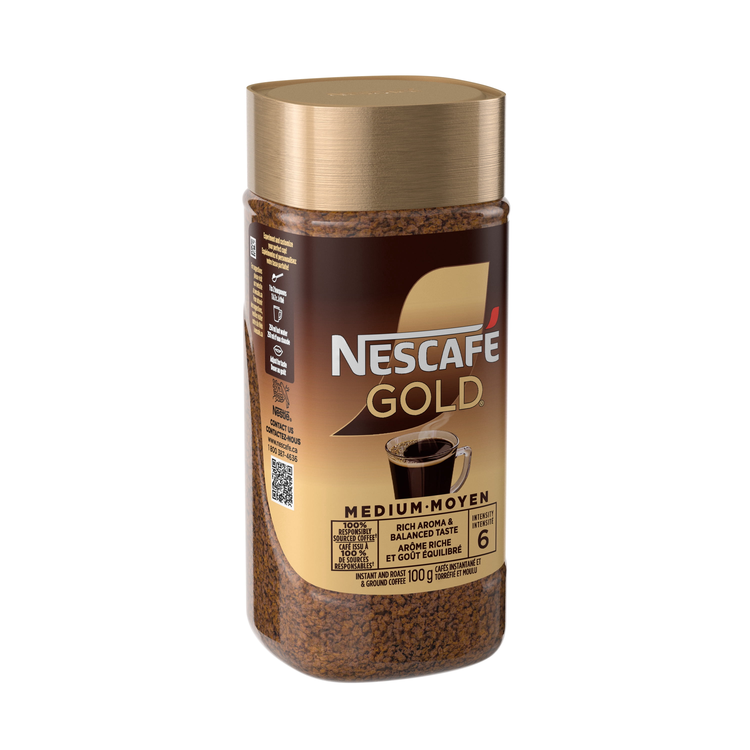 NESCAFE Café torréfié et moulu instantané de qualité supérieure GOLD, ajoutez simplement de l’eau chaude