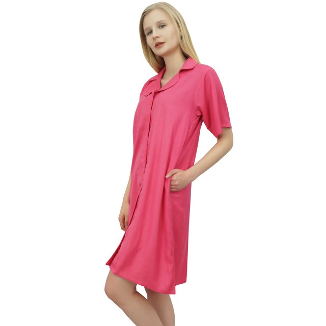 Bimba Chemise de Nuit Pêche à Col Cranté pour Femme avec Poches Robe-12