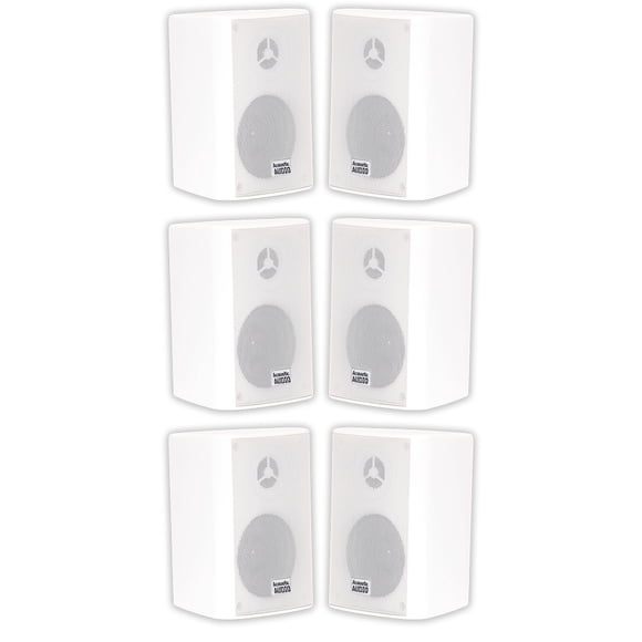 Acoustic Audio AA351W Outdoor Speakers Passive Mountable 2-Way White 6 Pack