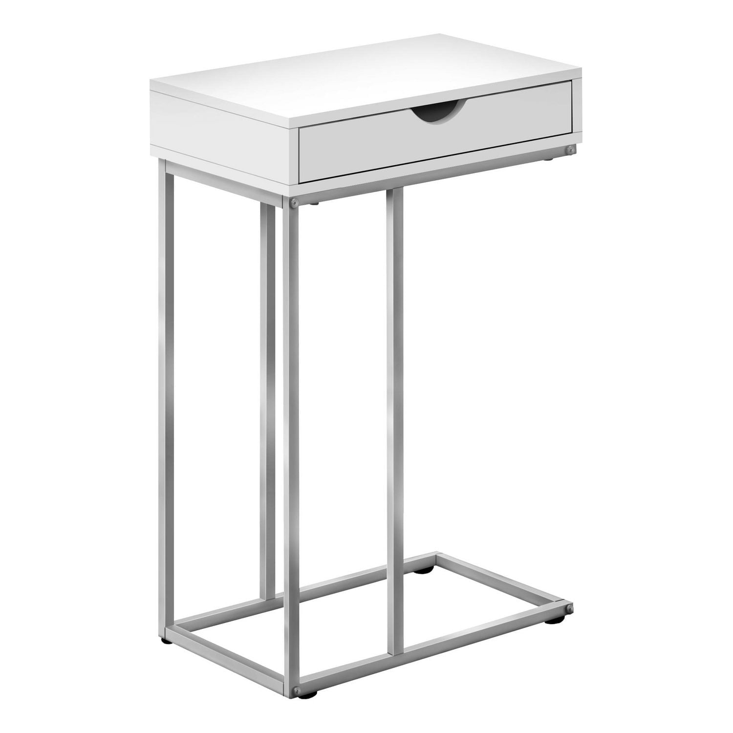 Monarch Specialties Table D'appoint, En Forme De C, Bout, Côté, Collation, Tiroir De Rangement, Salon, Chambre À Coucher, Métal, Stratifié, Blanc, Gris, Contemporain, Moderne