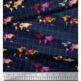 thumbnail image 3 of Soimoi Blue Modal Satin Fabric Check & World Map Printed Craft Fabric by the Yard 42 Inch Wide, 3 of 5