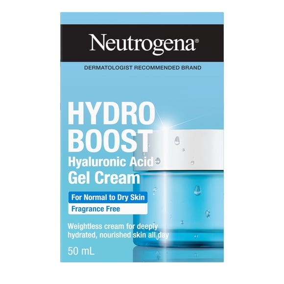 Neutrogena Hydro Boost Hydratant pour le Visage Sans Parfum à l'Acide Hyaluronique pour Peau Sèche, Gel-Crème Hydratant pour une Bouffée Rafraîchissante d'Hydratation & une Peau Éclatante, Non Comédogène