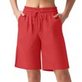 thumbnail image 1 of Summer Clearance! Womens Plus Size Pants,Summer Pants for Womens,Ladies' Summer Fashionable Design Casual And Comfortable High Waisted Loose Drawstring Multi Pocket Five Quarter Pants, 1 of 5