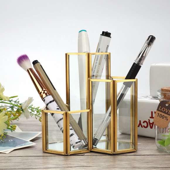 Makeup Brush Holder,Simple Sexangle Combination Glass Glass Pen Holder Sexangle Pen Holder Professionally Tested