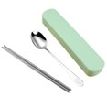 thumbnail image 4 of Hi,Fancy Portable Chopsticks Spoon Set Stainless Steel Student Office Cutlery with Storage Box, Smile, Green, 2Pcs, 4 of 6