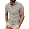 thumbnail image 3 of HVOBTTY Mens Summer Soft Versatile Pullover Casual Fashion Solid Color Collared Short Sleeve Loose Breathable Daily Base Layer Tops Gray, M, 3 of 5