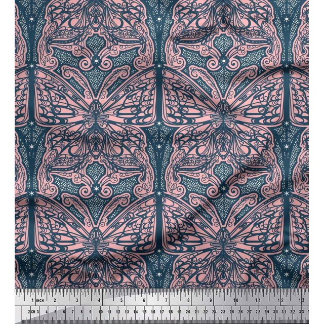 Soimoi Rayon Fabric Dot & Artistic Butterfly Print Fabric by Yard 56 Inch Wide