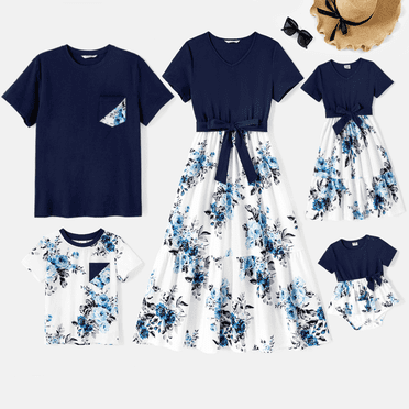 PatPat Baby Girl Dress Family Matching Outfits Womenmy and Me Cotton Short-sleeve Dresses for Baby, Black & Green