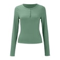 thumbnail image 4 of Long Sleeve Tee Shirts 2023 Long Sleeve Shirts for Women V Neck Henley Tops Slim Fit Basic Ribbed Knit Button down T Shirts Tops - Hontri, 4 of 5
