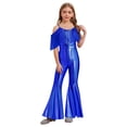 thumbnail image 1 of vastwit Combinaison Short à Paillettes Scintillantes à Franges pour Filles, Bretelles Spaghetti, Sans Manches, Évasée, Combinaison, Robe de Demoiselle d'Honneur pour Fête, Bleu Royal, 14, 1 of 5
