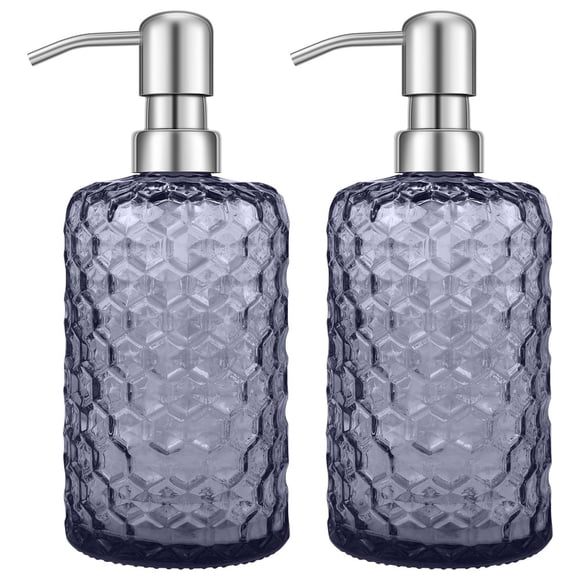 Distributeur de Savon en Verre 16 Oz Pompe à Lotion Transparente Gris 2 Pcs