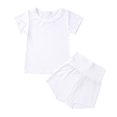 thumbnail image 2 of LSLJS Newborn Infant Baby Girl Boy Clothes Short Sleeve Tops T-Shirt+Shorts Solid Color Two Piece Outfits Set, 2 of 9