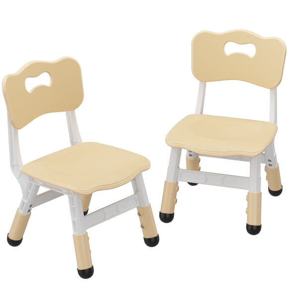 Set of 2 Kids Chairs with 3-Level Adjustable Height – Plastic Child Chair with Non-Slip Legs, Ergonomic Backrest, Stackable, for 2-6 Years – Pink / Dark Gray / Light Gray / Wood