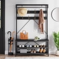 thumbnail image 1 of Bingirl Coat Rack Shoe Bench Industrial Hall Tree Storage Bench for Entryway with 8 Hooks, Grey 39.9inchx15.7inchx72inch, 1 of 7