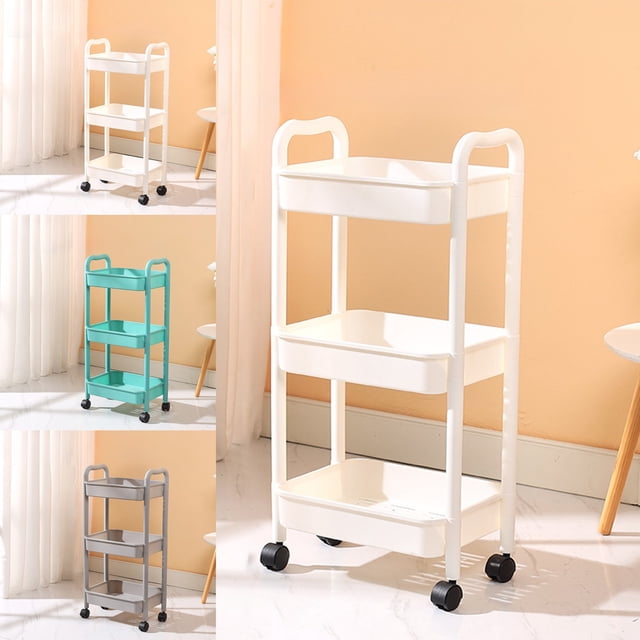 Sentmoon 3 Tier Rolling Cart Rolling Storage Cart with Drawers Kitchen Storage Cart 3-layer Black with Armrests Storage Rack Bathroom Toilet Toiletries Storage Cart for Bathroom and Toiletries