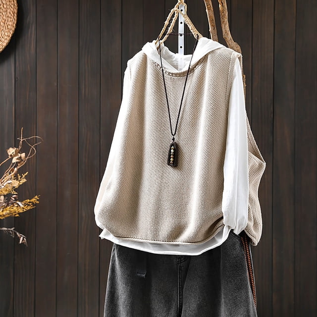 Women's Solid Color Knitted Vest Loose Large Sized Versatile Coat for Layering over Shirts or Tees, Soft Knit Fabric