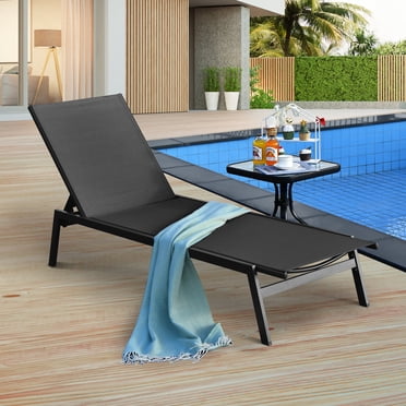 Topbuy Patiojoy Chaise Longue avec Dossier Réglable à 6 Positions et Tissu Respirant - Ensemble de 1, Noir