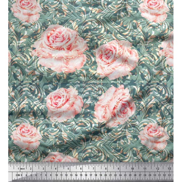 Soimoi Rayon Fabric Check & Roses Floral Printed Craft Fabric by The Yard 42 Inch Wide