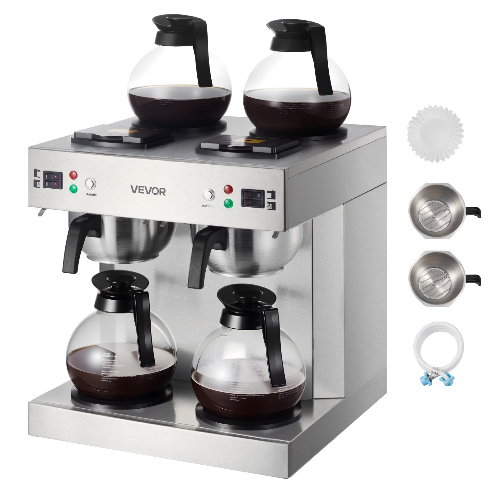 VEVOR Commercial Drip Coffee Maker, 24 Cups Coffee-Maker Machine with 4 Glass Carafes and 4 Decanter Warmer Plates, Stainless Steel Dual-Head Coffee Brewer, for Restaurant, Office, Coffee Shop & Home
