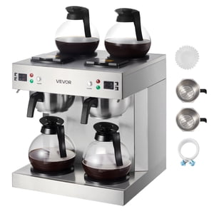 VEVOR Commercial Cafetière à drips, 24 Cups Machine à café avec 4 Carafes et carafes de verre 4 Plaques thermoformées en acier inoxydable à double tête, pour restaurant, bureau, café & Sommaire