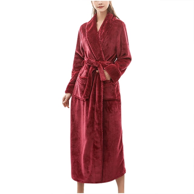 AherBiu Bath Robes Female Fleece Warm Winter Party Bathrobes Plush Soft Full Length Robe with Pockets